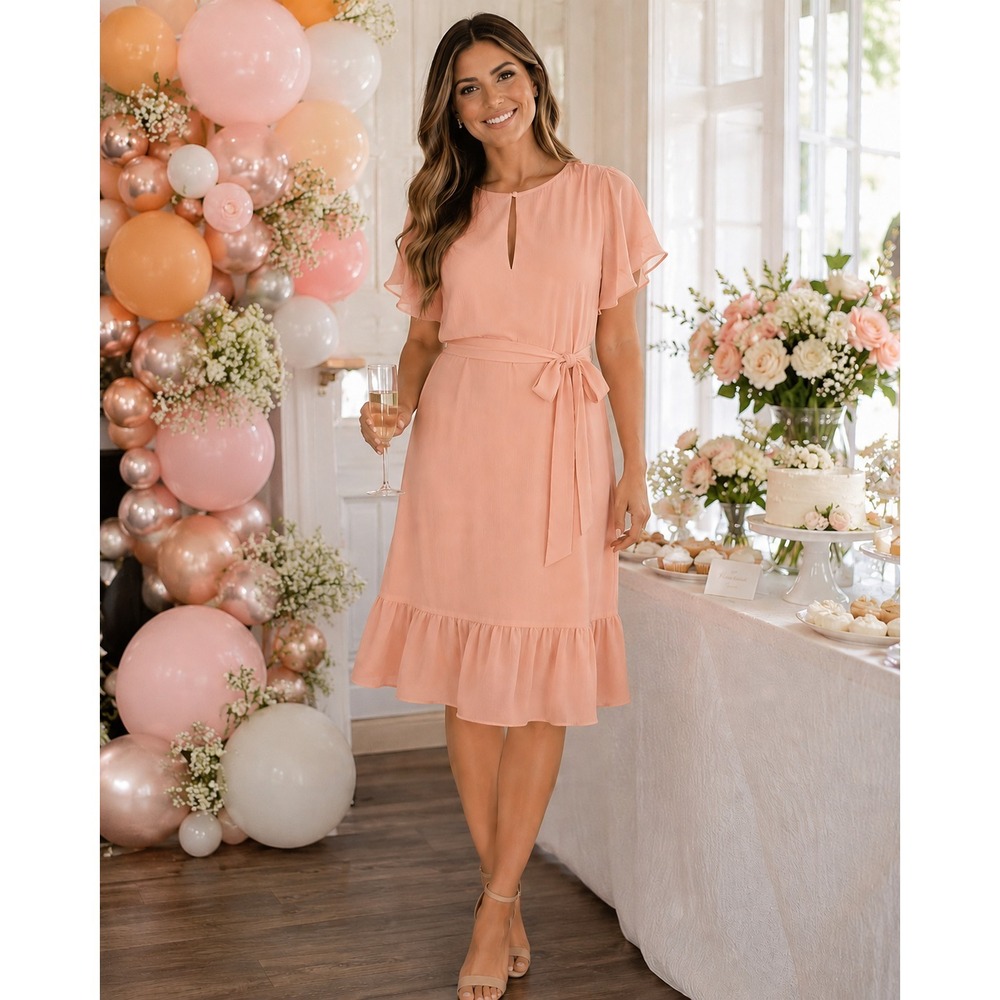 Lauren Ralph Lauren Dress Size 16 Blush Pink Flutter Sleeve Tie Waist Romantic
